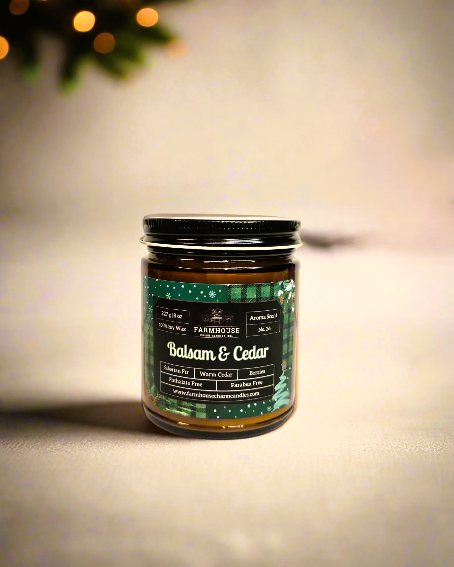 Balsam & Cedar Soy Candle – Wooden Wick, Eco-Friendly Soy Wax, Clean Burn