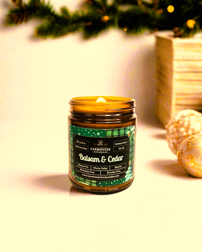 Balsam & Cedar Soy Candle – Wooden Wick, Eco-Friendly Soy Wax, Clean Burn