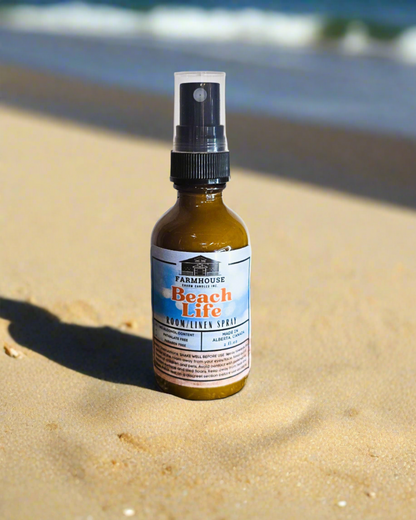 Welcome to Beach Life Room and Linen Spray🏖️  Dive into relaxation with a delightful blend that encapsulates the essence of summer days spent by the shore. Let the refreshing scent of Pistachio, Wood Sage, and Sea Salt transport you back to carefree beach adventures, where the salty breeze and warm sun kissed your skin.  "Beach Life Room and Linen Spray is a nostalgic journey back to carefree summers, where the sun, sand, and sea come together to create unforgettable memories.