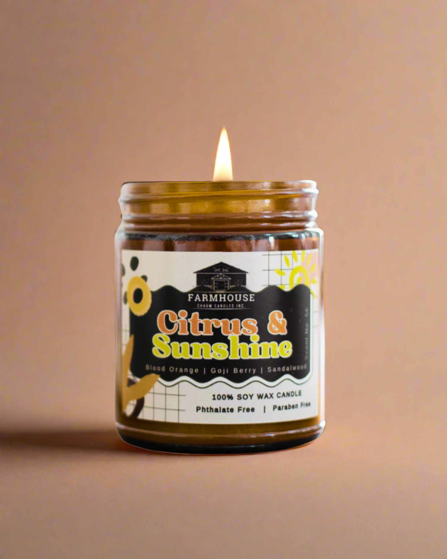 There's something magical about lighting a candle that takes you back to sun-drenched days and warm, nostalgic moments. Our Citrus &amp; Sunshine Soy Candle is crafted to do just that, filling your space with the vibrant and comforting aromas of Blood Orange, Goji Berry, and Sandalwood. www.farmhousecharmcandles.com