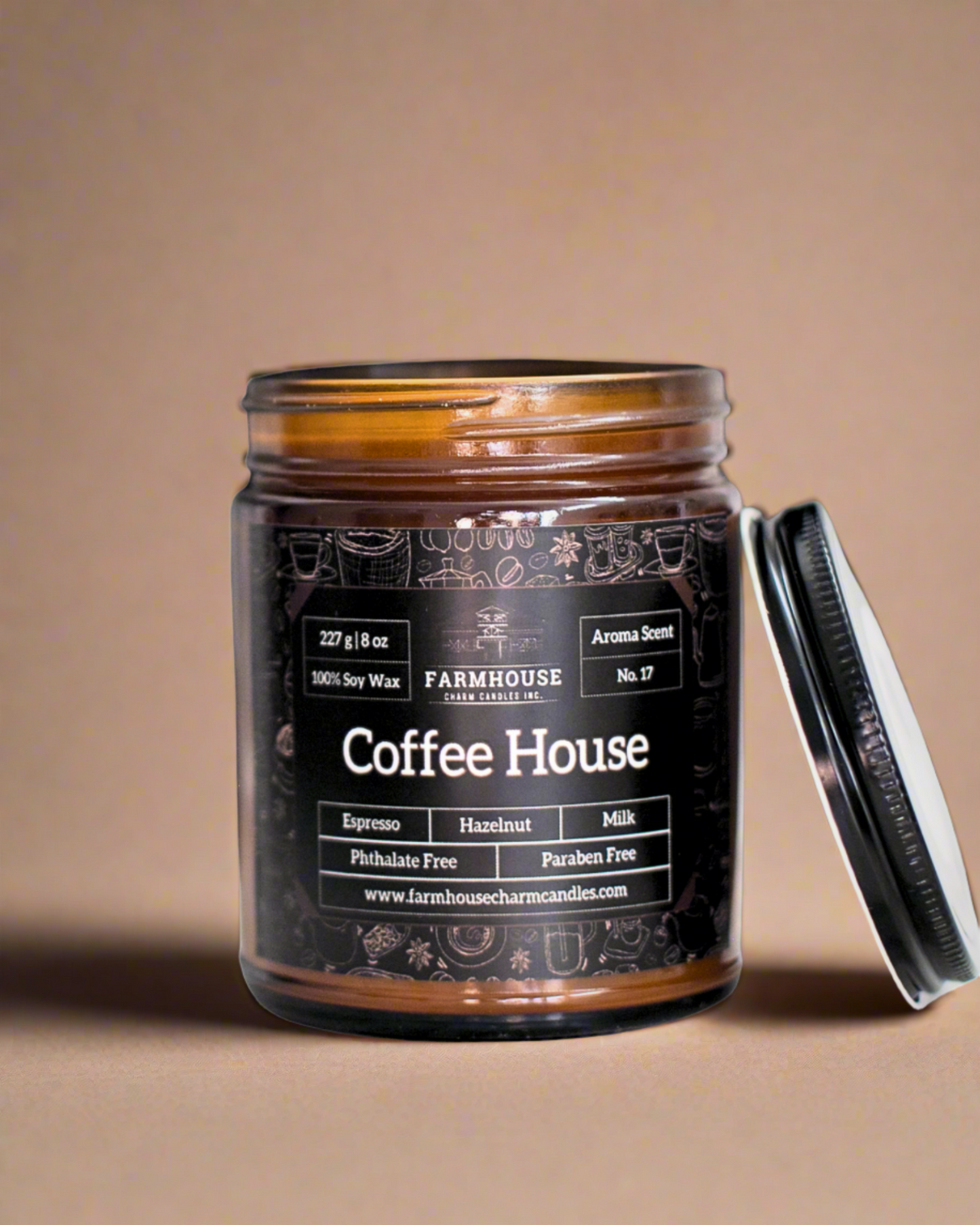 Calling all coffee lovers! If the smell of coffee brewing in the morning is your kind of nostalgia, then Aroma Scent No. 17 Coffee House Soy Candle is a must-try. Imagine waking up to the rich aroma of a medium-dark roast, complemented by hints of hazelnut, caramel and warm milk. It's like a warm hug for your senses. This candle isn't just about waking up; it's about creating a cozy, welcoming vibe in your home that makes every moment feel special. www.farmhousecharmcandles.com