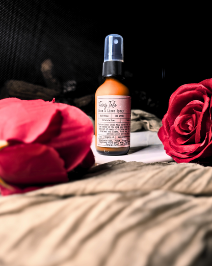 Farmhouse Charm Candles. Refresh your space with the timeless fragrance of our Fairy Tale Room &amp; Linen Spray. Inspired by love, nostalgia, and the beauty of nature, this enchanting spray combines the delicate aroma of rose petals, juicy red apples, and the grounding notes of forest woods.