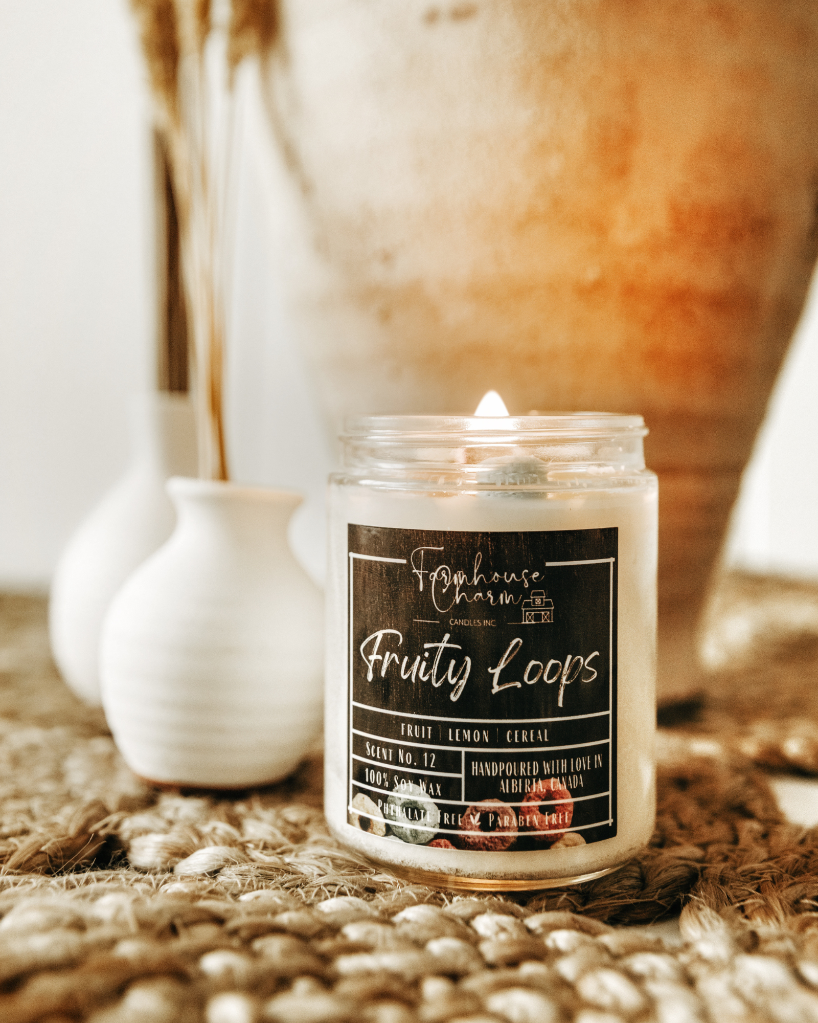 Farmhouse Charm Candles. Take a trip down memory lane with our best-selling candle! Packed with juicy citrus, sweet berries, and a zing of lemon, this fun and fruity scent smells just like your favorite Saturday morning cereal. Light it up and let the nostalgic aroma whisk you back to simpler, sweeter times.

"One whiff of this candle, and you're back to those carefree childhood days!"

🍊Handcrafted with colorful cereal-shaped wax embeds, this playful candle brings a touch of childhood charm.