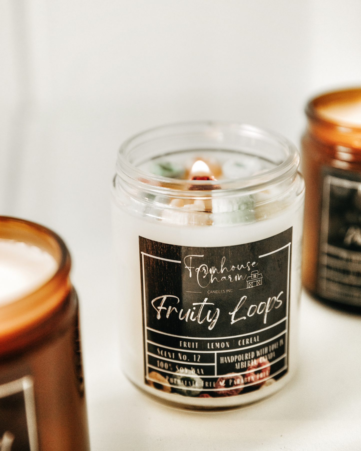 Farmhouse Charm Candles. Take a trip down memory lane with our best-selling candle! Packed with juicy citrus, sweet berries, and a zing of lemon, this fun and fruity scent smells just like your favorite Saturday morning cereal. Light it up and let the nostalgic aroma whisk you back to simpler, sweeter times.

"One whiff of this candle, and you're back to those carefree childhood days!"

🍊Handcrafted with colorful cereal-shaped wax embeds, this playful candle brings a touch of childhood charm.