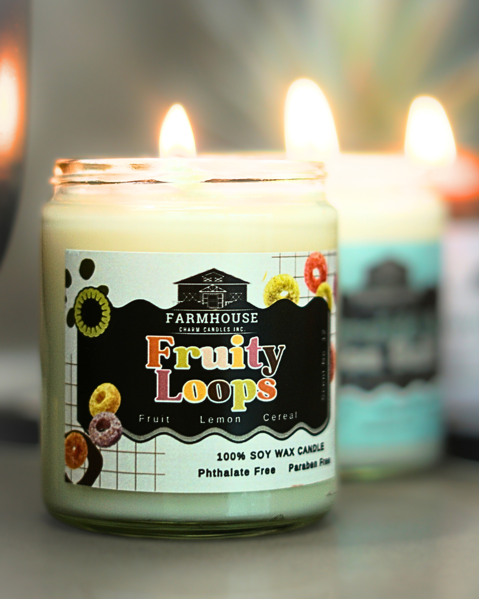 Step into a world of childhood nostalgia with our Fruity Loops Soy Candle- Aroma Scent No. 12.&nbsp; It's like a sweet trip down memory lane, with fruity goodness and a hint of lemon, all wrapped up in that cozy cereal warmth. Let this candle take you back to those carefree childhood days! Wondering why it's our number one bestseller? Here's why: 🌿 Eco-Friendly Ingredients:www.farmhousecharmcandles.com