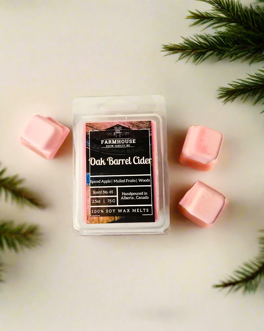 As the leaves start to fall and temperatures drop, there’s nothing quite like the cozy and comforting scents of the season to make your home feel warm and inviting. The Oak Barrel Cider Soy Wax Melts&nbsp;by Farmhouse Charm Candles captures the essence of autumn with a rich blend of classic apple cider, mulled fruit, and cinnamon, all beautifully balanced with a hint of oak. This sophisticated scent is perfect for creating a welcoming atmosphere in any room, whether you're curling up in the living room or u