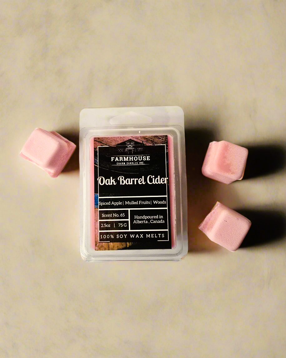 As the leaves start to fall and temperatures drop, there’s nothing quite like the cozy and comforting scents of the season to make your home feel warm and inviting. The Oak Barrel Cider Soy Wax Melts&nbsp;by Farmhouse Charm Candles captures the essence of autumn with a rich blend of classic apple cider, mulled fruit, and cinnamon, all beautifully balanced with a hint of oak. This sophisticated scent is perfect for creating a welcoming atmosphere in any room, whether you're curling up in the living room or u