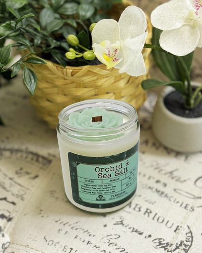 Refreshing blends of floral elegance of orchid and jasmine, kissed by the crisp, clean notes of sea salt. Topped with charming light green succulent wax embeds, it’s a mini oasis in a jar. Orchid & Sea Salt Soy Candle-Farmhouse Charm Candles